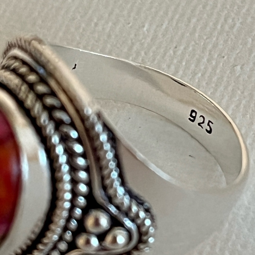 SOLID 925 STERLING SILVER GEMSTONE RING PINK SPINY OYSTER TURQUOISE SIZE 8.75 - Picture 3 of 10